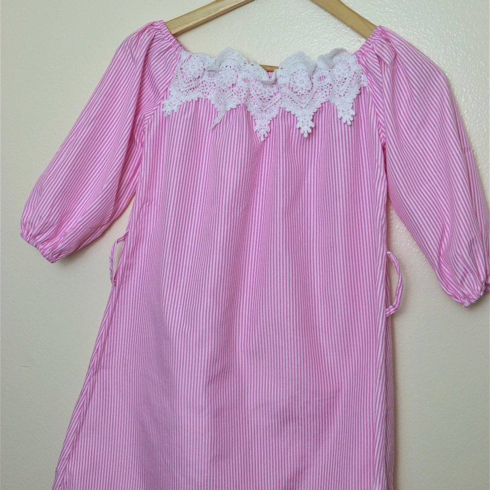 Pink and White Striped Off-The-Shoulder Dress